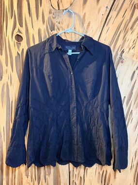 G Designs Natural Fashions Peru Black Cotton Jacket Scalloped Hem. Size: M